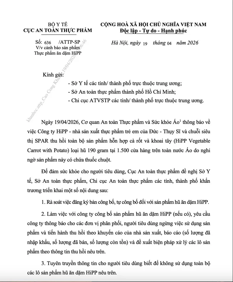 Việt Nam thu hồi hũ ăn dặm HiPP nghi c&oacute; thuốc diệt chuột 