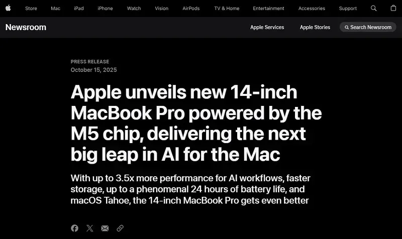 Apple ra mắt MacBook Pro, iPad Pro và Vision Pro mới với chip M5 mạnh mẽ