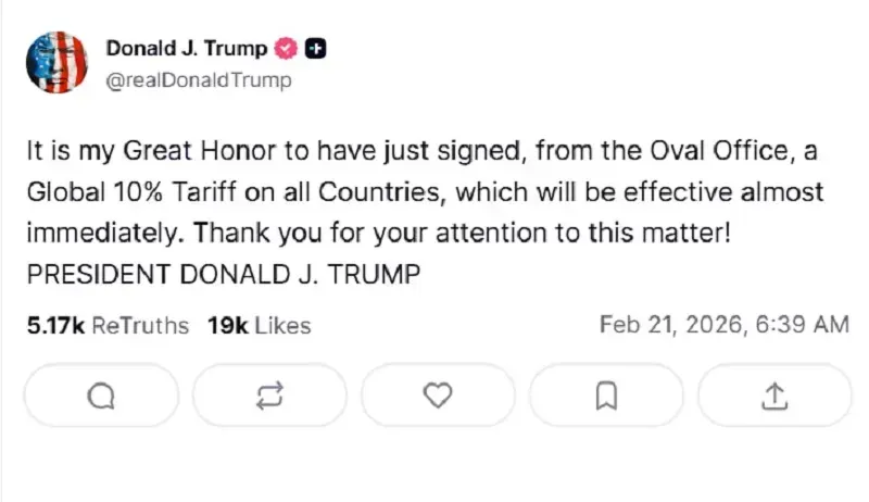 Trump &aacute;p thuế to&agrave;n cầu 10% sau khi SCOTUS v&ocirc; hiệu mức thuế cũ