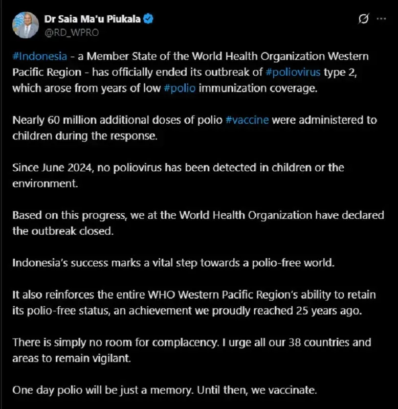 WHO-tuyen-bo-cham-dut-dot-bung-phat-virus-gay-bai-liet-o-Indonesia-3.webp WHO tuyên bố chấm dứt đợt bùng phát virus gây bại liệt ở Indonesia