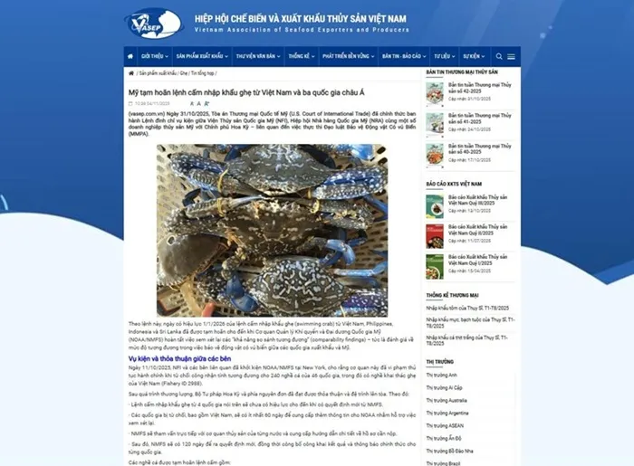 Hoa Kỳ hoãn lệnh cấm ghẹ, mở tín hiệu lạc quan cho thủy sản Việt