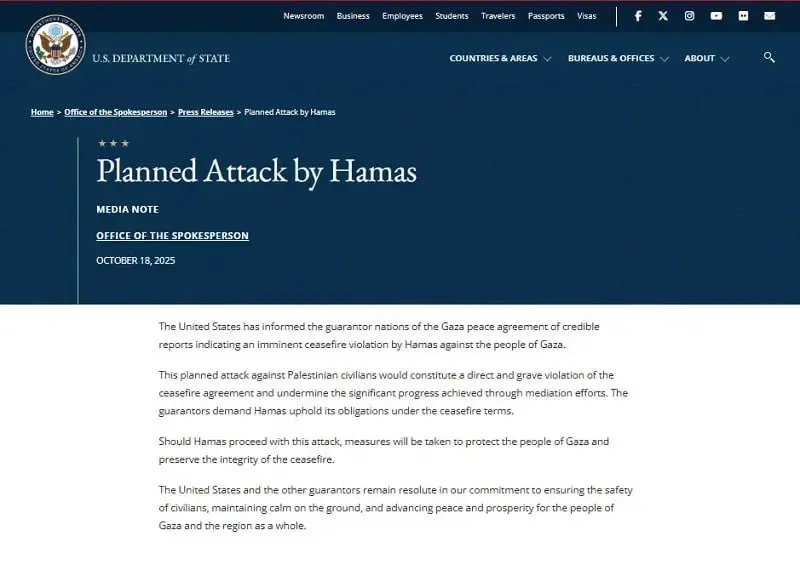 Hoa Kỳ: Hamas có thể tấn công dân thường Gaza, làm suy yếu lệnh ngừng bắn?