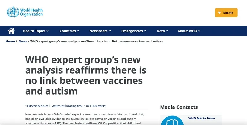 WHO khẳng định vắc xin không gây ra chứng tự kỷ