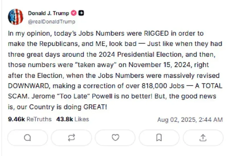 Sa thải Giám đốc Cục Thống kê Lao động, nhiều nhà lập pháp chỉ trích ông Trump Sa thải Giám đốc Cục Thống kê Lao động, nhiều nhà lập pháp chỉ trích ông Trump