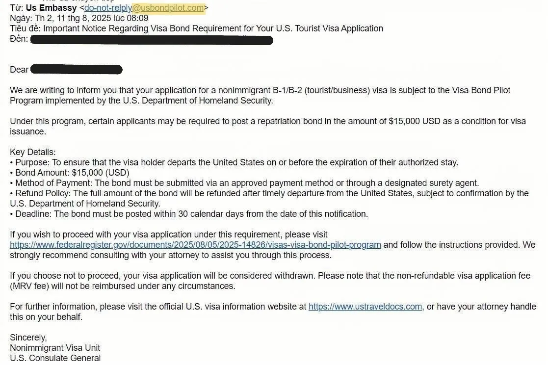 Cảnh báo chiêu trò giả danh chính phủ Hoa Kỳ đòi tiền đặt cọc visa B1/B2 Cảnh báo chiêu trò giả danh chính phủ Hoa Kỳ đòi tiền đặt cọc visa B1/B2