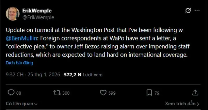 Tờ Washington Post sa thải 1/3 nh&acirc;n sự?