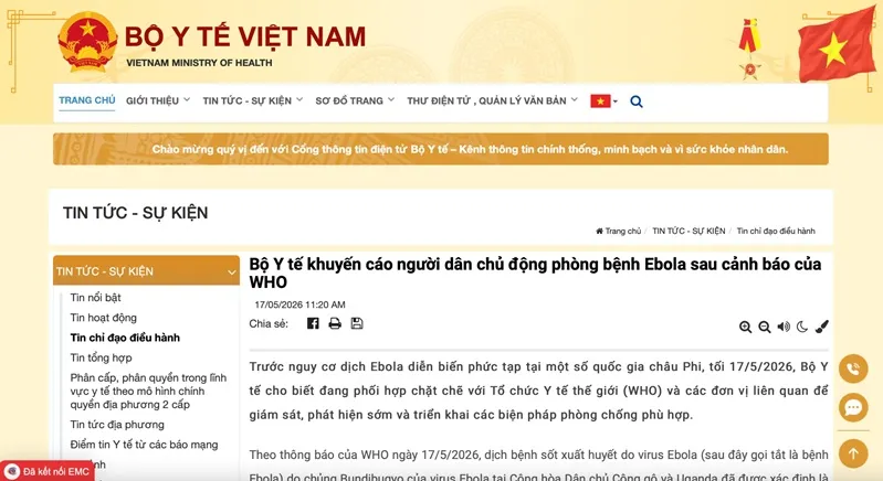 Việt Nam ứng ph&oacute; khẩn cấp sau cảnh b&aacute;o từ WHO về dịch Ebola
