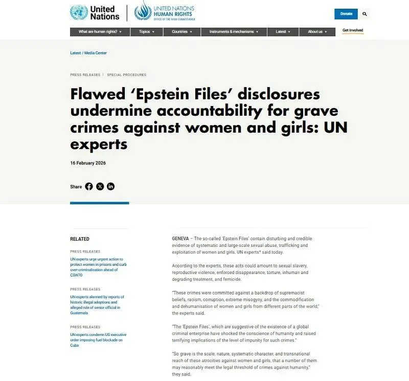 Li&ecirc;n Hợp Quốc: Vụ Epstein c&oacute; thể cấu th&agrave;nh tội &aacute;c chống lại lo&agrave;i người