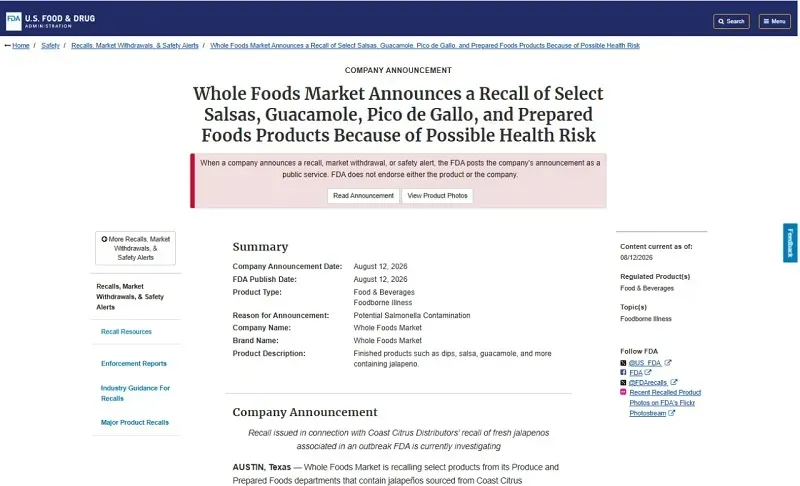 Thu hồi nhiều sản phẩm chứa ớt jalape&ntilde;o nhiễm khuẩn Salmonella