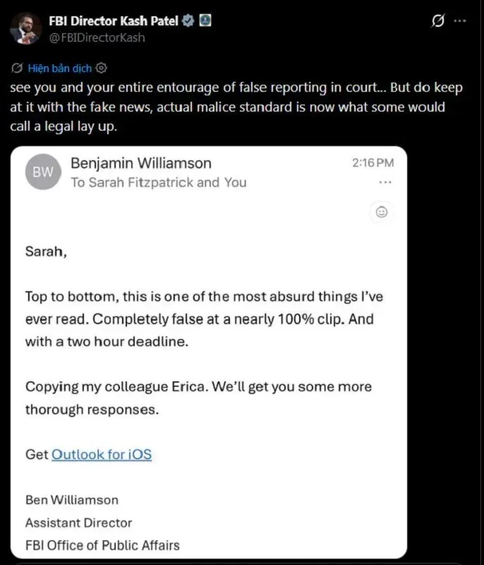 FBI dọa kiện The Atlantic sau b&agrave;i b&aacute;o g&acirc;y tranh c&atilde;i về Gi&aacute;m đốc cơ quan