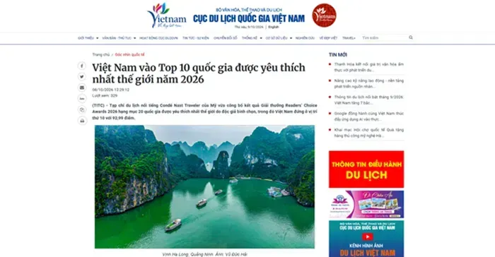 Việt Nam v&agrave;o Top 10 quốc gia được y&ecirc;u th&iacute;ch nhất thế giới năm 2026