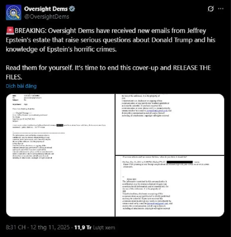Đảng Dân chủ tung bằng chứng về quan hệ giữa Trump - Epstein