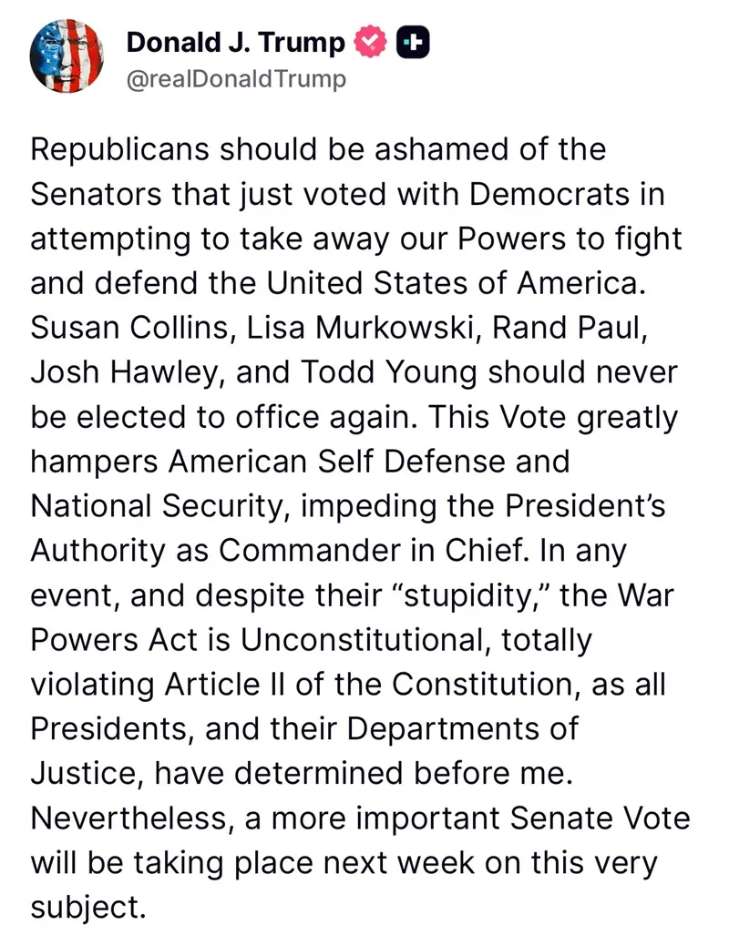 Thượng viện th&uacute;c đẩy nghị quyết ngăn Trump tấn c&ocirc;ng Venezuela 