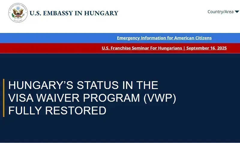 Hoa Kỳ dỡ bỏ các hạn chế đi lại đối với công dân Hungary từ ngày 30/9