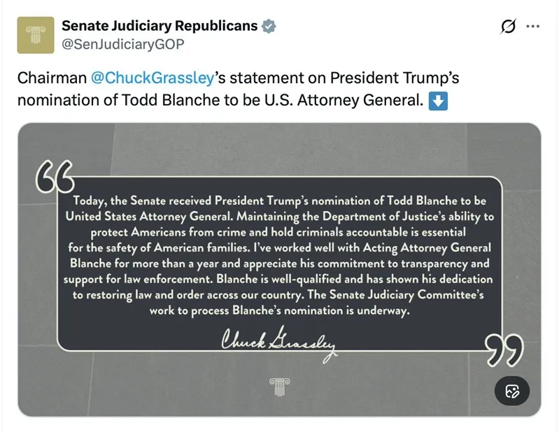 &Ocirc;ng Trump ch&iacute;nh thức đề cử &ocirc;ng Todd Blanche l&agrave;m Tổng Chưởng l&yacute; 