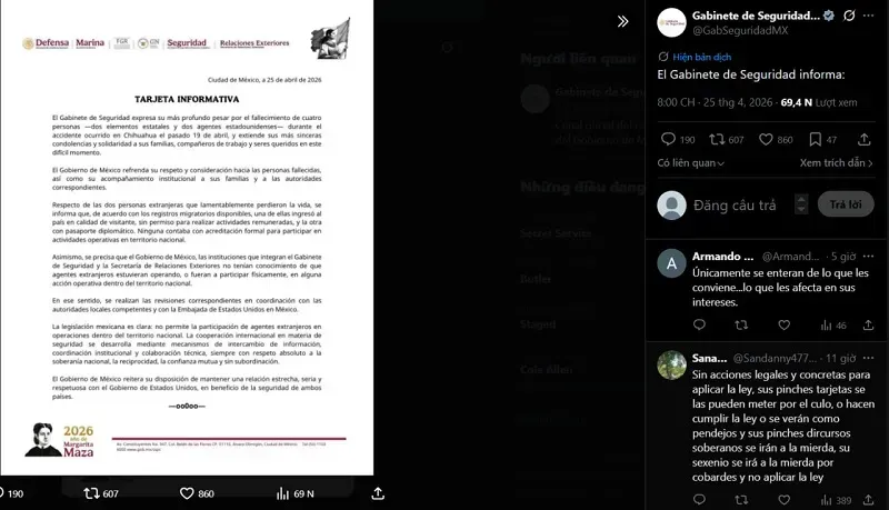 Mexico: Hai đặc vụ CIA tử nạn tại Chihuahua kh&ocirc;ng c&oacute; giấy ph&eacute;p hoạt động