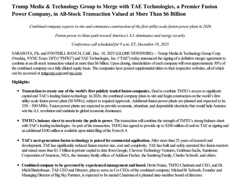 Thị trường biến động sau khi Trump Media s&aacute;p nhập TAE Technologies