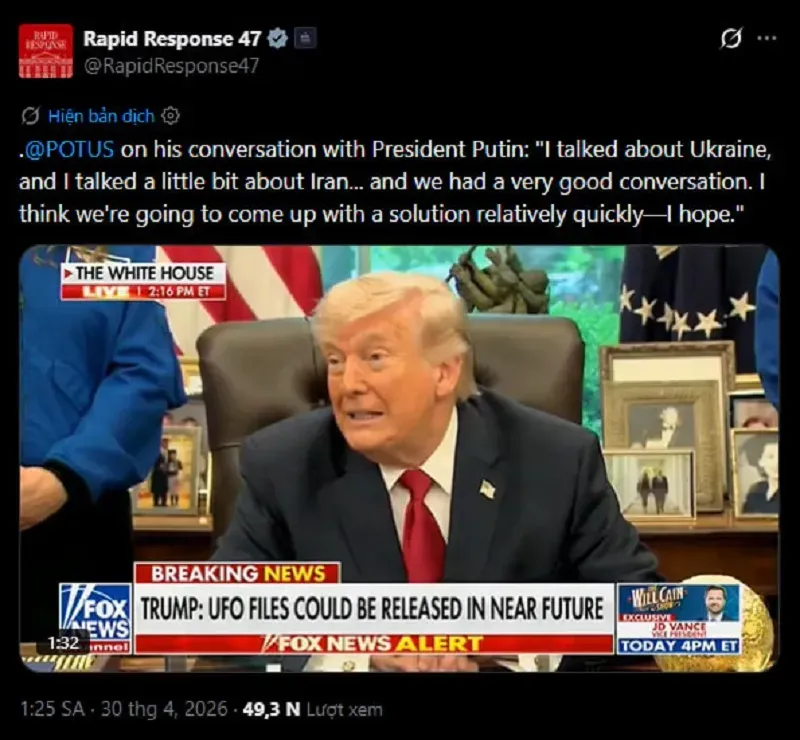 Trump điện đ&agrave;m Putin, n&oacute;i chưa r&otilde; chiến sự Ukraine hay Iran sẽ kết th&uacute;c trước