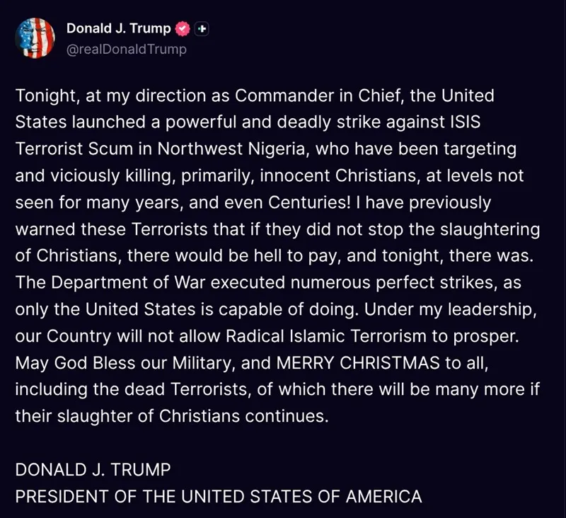 Tổng thống Trump chỉ đạo kh&ocirc;ng k&iacute;ch lực lượng IS tại Nigeria