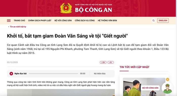Bắt giữ Đoàn Văn Sáng vì hành vi giết người, phi tang xác