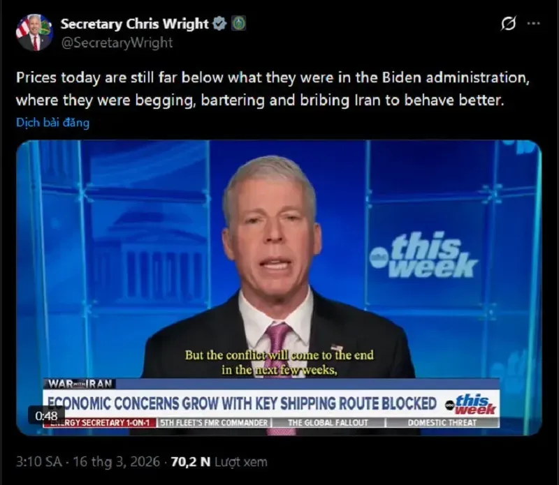 Chiến tranh Hoa Kỳ - Iran sớm kết th&uacute;c trong v&agrave;i tuần tới?