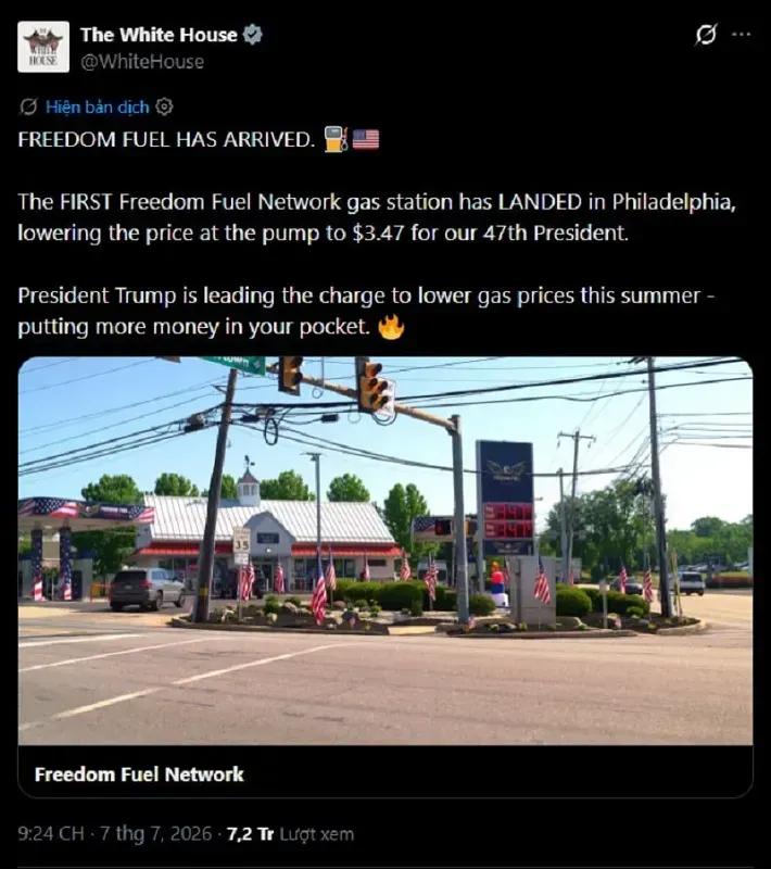 Nh&agrave; Trắng khai trương trạm xăng &ldquo;Freedom Fuel&rdquo; đầu ti&ecirc;n
