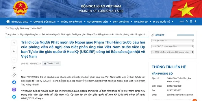 Việt Nam phản đối đ&aacute;nh gi&aacute; của Hoa Kỳ về t&igrave;nh h&igrave;nh t&ocirc;n gi&aacute;o 