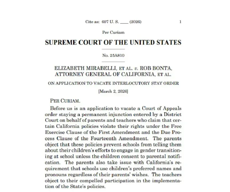 SCOTUS chặn đạo luật li&ecirc;n quan học sinh chuyển giới của California 