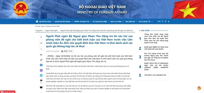 Việt Nam l&ecirc;n tiếng sau khi được EU đưa ra khỏi danh s&aacute;ch đen về thuế