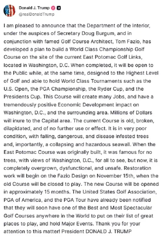 &Ocirc;ng Trump c&ocirc;ng bố kế hoạch x&acirc;y s&acirc;n golf tại Washington giữa l&uacute;c tranh chấp ph&aacute;p l&yacute;