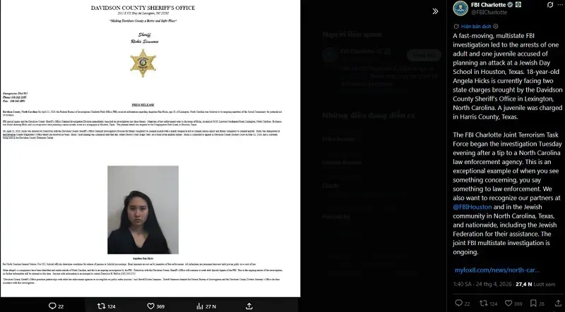 Thiếu nữ 18 tuổi bị c&aacute;o buộc &acirc;m mưu tấn c&ocirc;ng gi&aacute;o đường Do Th&aacute;i ở Texas