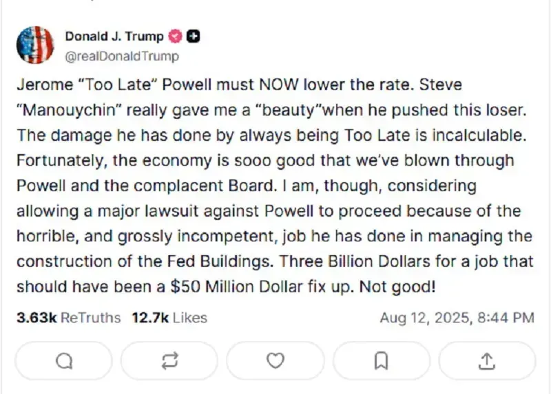 Trump dọa kiện Chủ tịch Fed vì đội chi phí cải tạo trụ sở