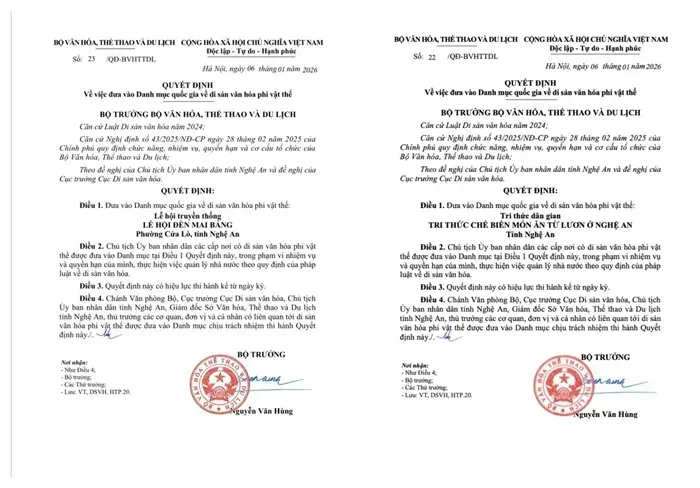 Tỉnh Nghệ An c&oacute; th&ecirc;m hai di sản văn h&oacute;a phi vật thể quốc gia