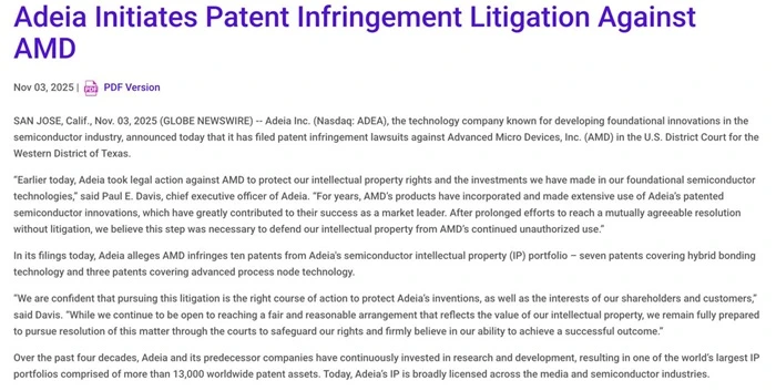 AMD im lặng trước vụ kiện sở hữu trí tuệ của Adeia