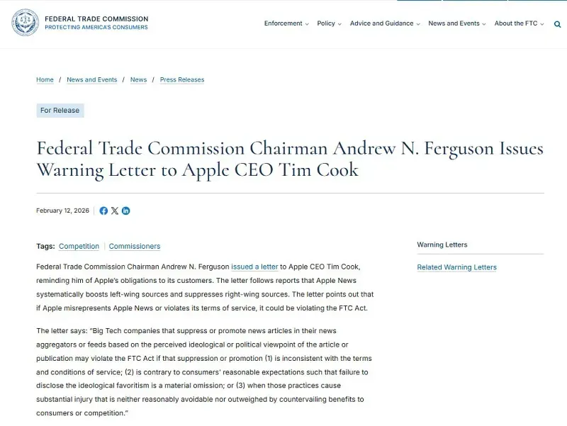 FTC y&ecirc;u cầu Apple điều tra c&aacute;o buộc thi&ecirc;n vị ch&iacute;nh trị tr&ecirc;n Apple News