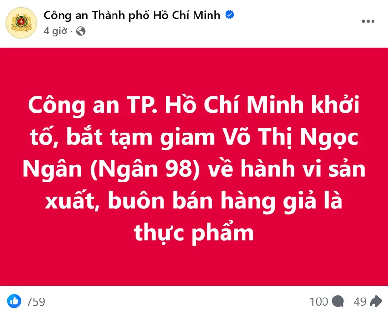 Việt Nam: Khởi tố Tiktoker Ngân 98 vì bán hàng giả