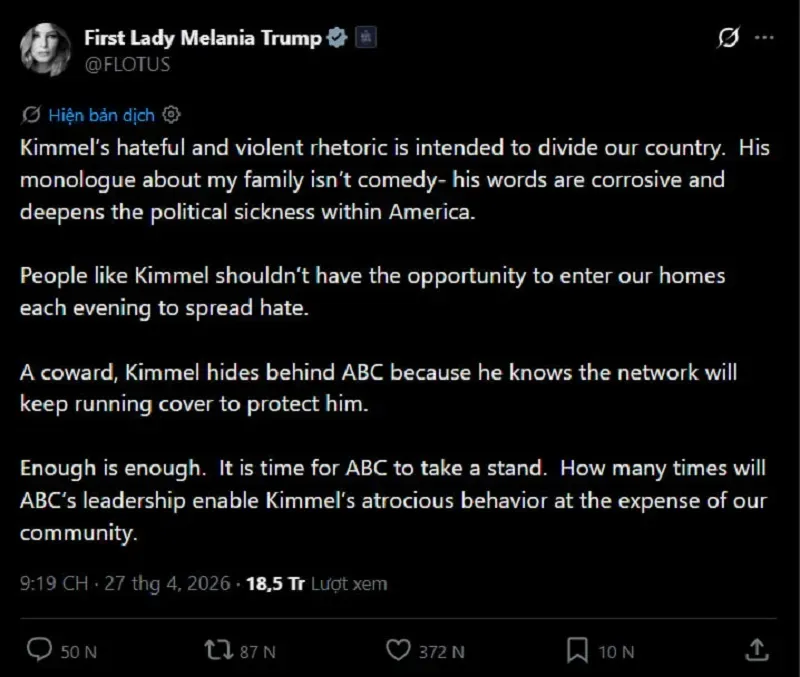 Trump đ&ograve;i sa thải một MC v&igrave; ph&aacute;t ng&ocirc;n nhắm đến Đệ nhất phu nh&acirc;n Melania