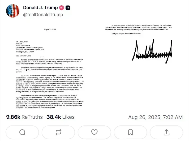 Nỗ lực sa thải Thống đốc Fed của ông Trump bị thẩm phán liên bang ngăn cản