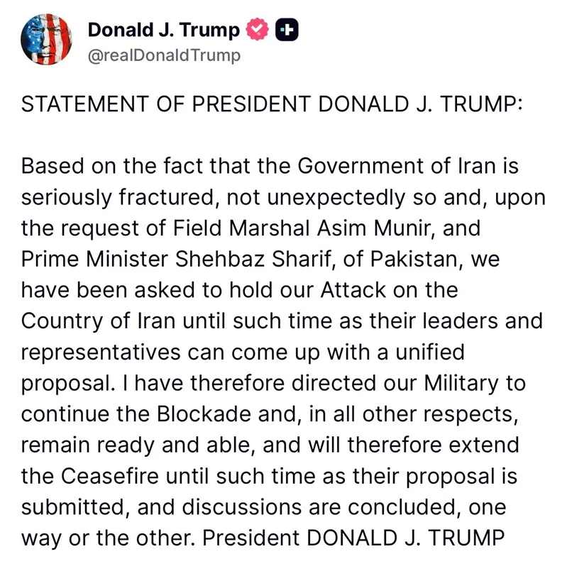 &Ocirc;ng Trump th&ocirc;ng b&aacute;o gia hạn lệnh ngừng bắn với Iran 