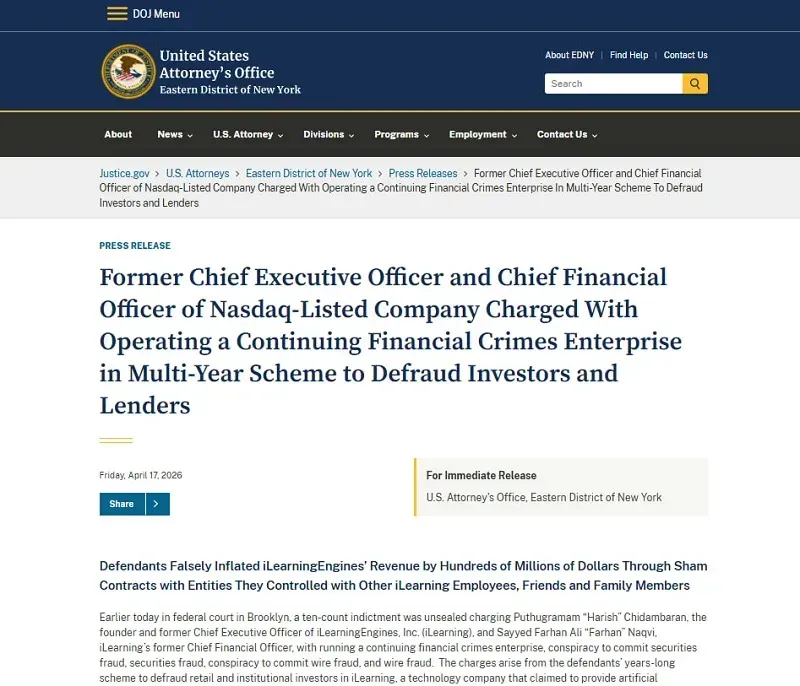 Hoa Kỳ: CEO c&ocirc;ng nghệ lừa đảo 420 triệu USD th&ocirc;ng qua c&ocirc;ng ty AI &ldquo;ma&rdquo;