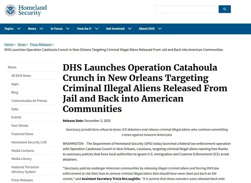 Chính quyền Trump bắt đầu chiến dịch trấn áp nhập cư ở New Orleans