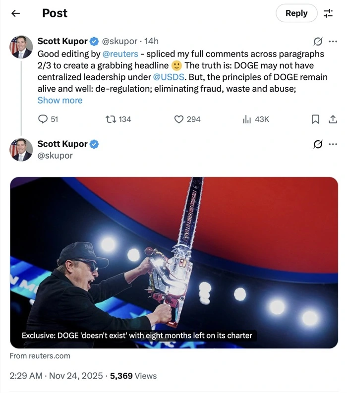 Giới chức Hoa Kỳ nói cơ quan DOGE đã dừng hoạt động