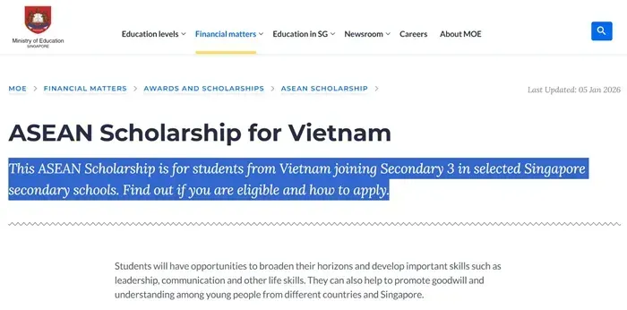  Singapore c&ocirc;ng bố chương tr&igrave;nh học bổng cho học sinh Việt Nam