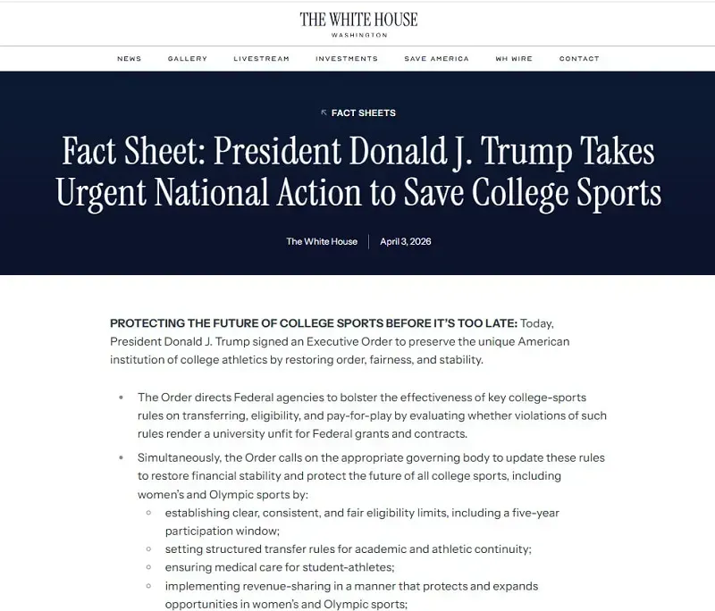 Trump k&yacute; mở rộng quyền kiểm so&aacute;t của NCAA đối với thể thao đại học