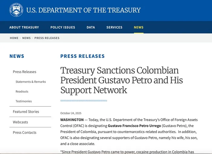 Hoa Kỳ áp lệnh trừng phạt đối với Tổng thống Colombia