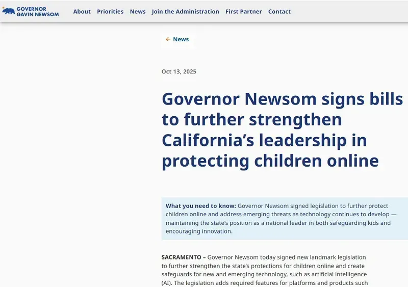 California ban hành luật bảo vệ trẻ em khỏi rủi ro từ chatbot AI