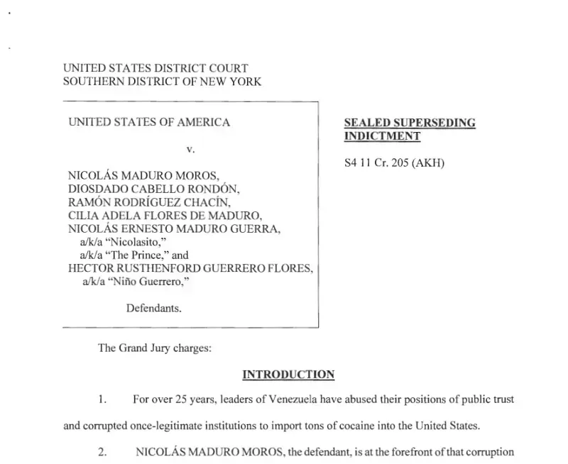 Hoa Kỳ c&ocirc;ng bố bản c&aacute;o trạng li&ecirc;n quan đến Tổng thống Venezuela