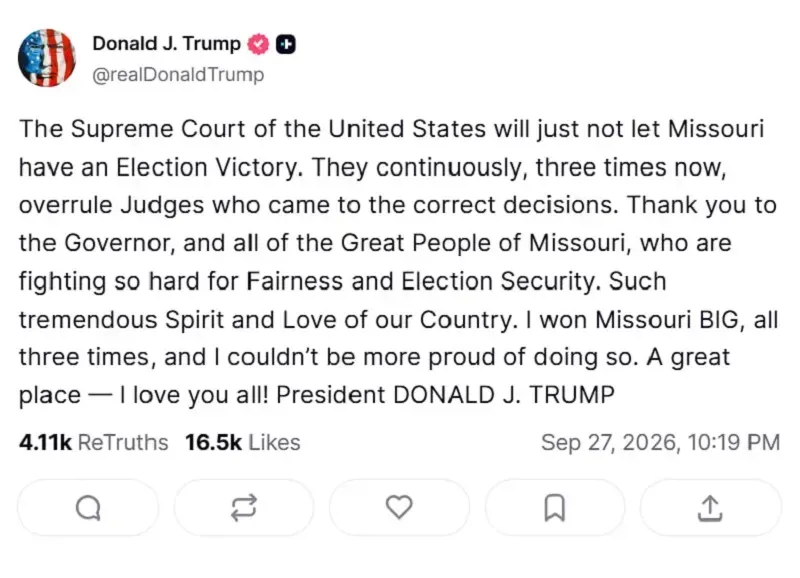 &Ocirc;ng Trump chỉ tr&iacute;ch SCOTUS v&igrave; chặn bản đồ bầu cử tại bang Missouri