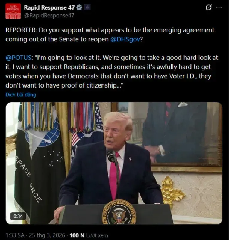 &Ocirc;ng Trump chưa h&agrave;i l&ograve;ng với thỏa thuận cấp ng&acirc;n s&aacute;ch cho DHS