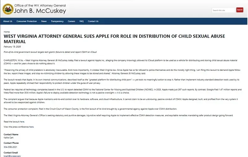 apple-bi-west-virginia-kien-vi-khong-chan-noi-dung-lam-dung-tre-em-1.webp Apple bị West Virginia kiện vì không chặn nội dung lạm dụng trẻ em